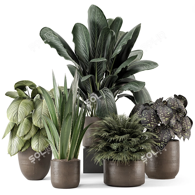 Faux Indoor Plants in Chic Concrete Pot 3D model image 1