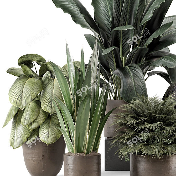 Faux Indoor Plants in Chic Concrete Pot 3D model image 2