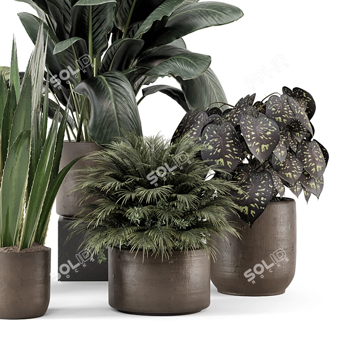 Faux Indoor Plants in Chic Concrete Pot 3D model image 4