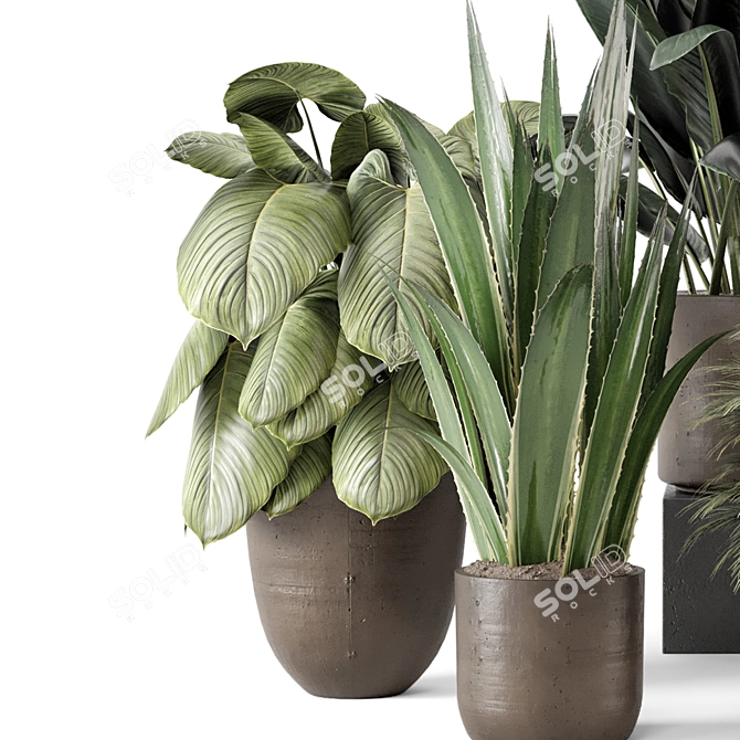 Faux Indoor Plants in Chic Concrete Pot 3D model image 5