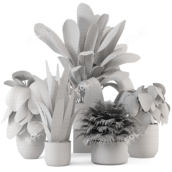 Faux Indoor Plants in Chic Concrete Pot 3D model image 6