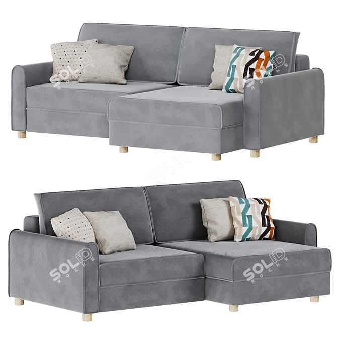 Lille Velvet Stone Corner Sofa 3D model image 1