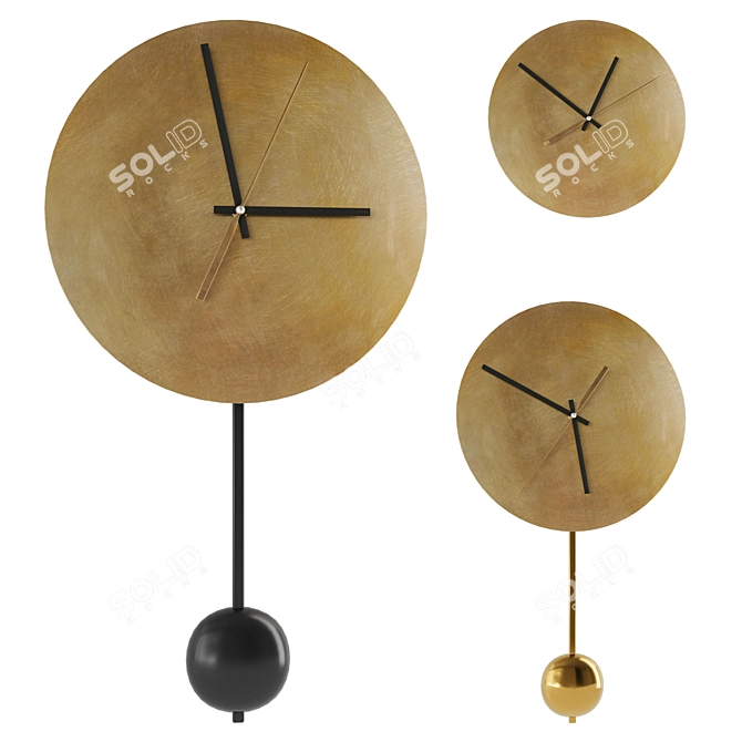 Mid-Century Brass Pendulum Wall Clock 3D model image 1