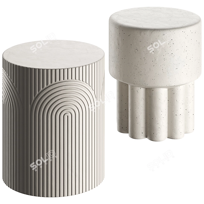 Mila Scalloped Stool & Carved Table 3D model image 1