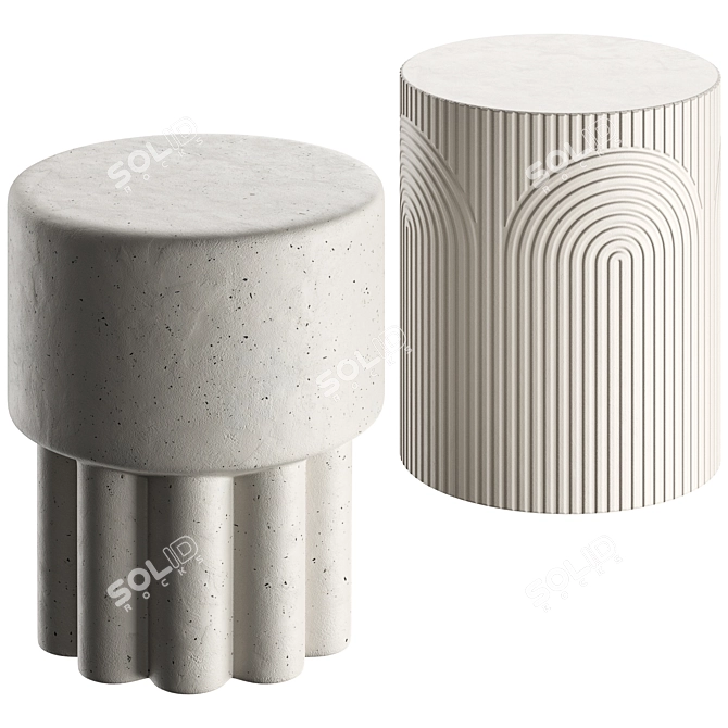 Mila Scalloped Stool & Carved Table 3D model image 2