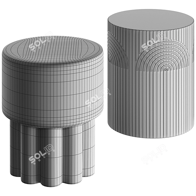 Mila Scalloped Stool & Carved Table 3D model image 3