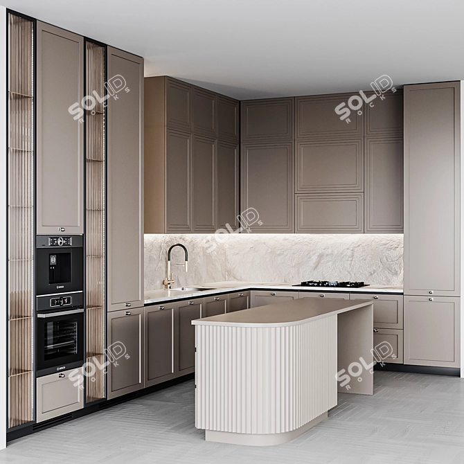 Adjustable Neoclassic Kitchen Unit 3D model image 3