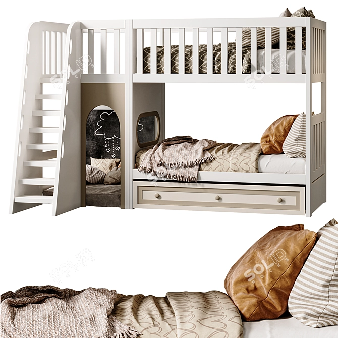 Kids Loft Bed with Play Area 3D model image 1