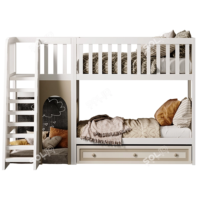 Kids Loft Bed with Play Area 3D model image 2