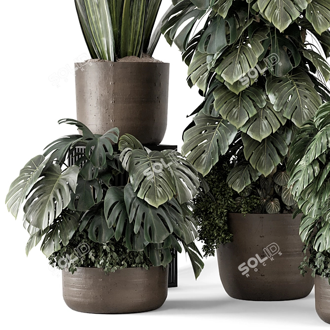 Rusty Concrete Pot with Plants 3D model image 5