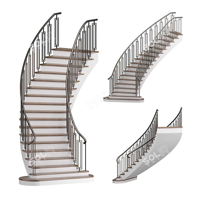 Wood and Metal 18-Step Staircase 3D model image 1