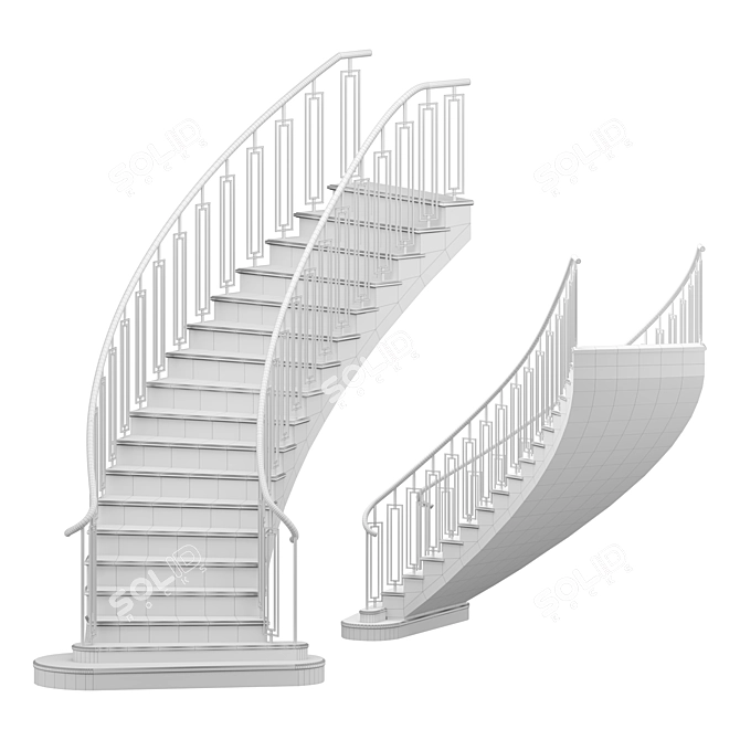 Wood and Metal 18-Step Staircase 3D model image 2