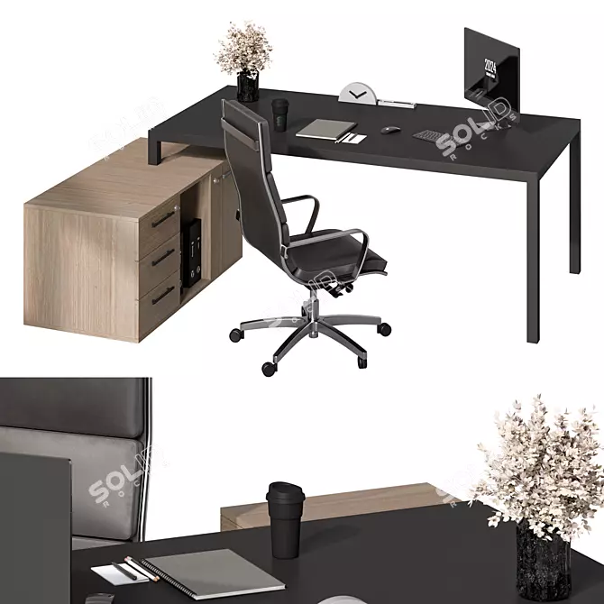 Executive L-Shaped Office Desk 3D model image 3