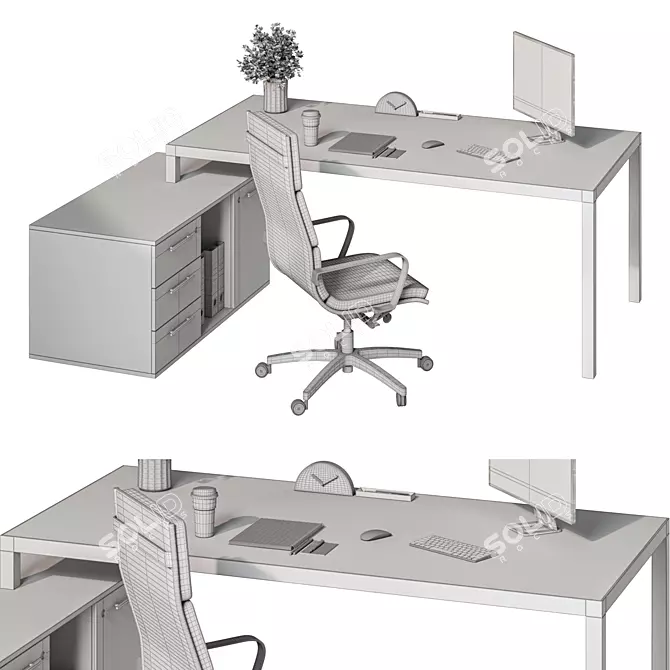 Executive L-Shaped Office Desk 3D model image 5