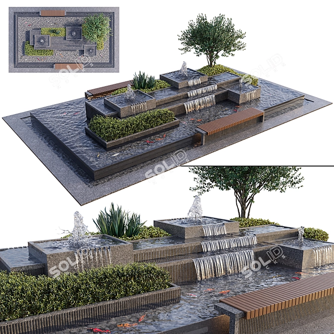 Aquatic Oasis Sculpture with Fish 3D model image 1