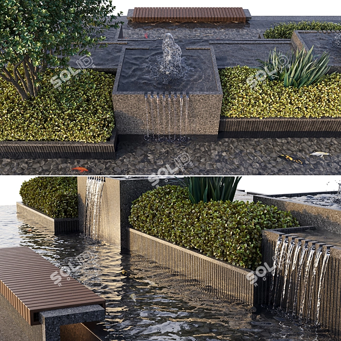 Aquatic Oasis Sculpture with Fish 3D model image 3