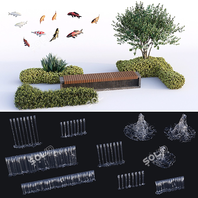 Aquatic Oasis Sculpture with Fish 3D model image 8