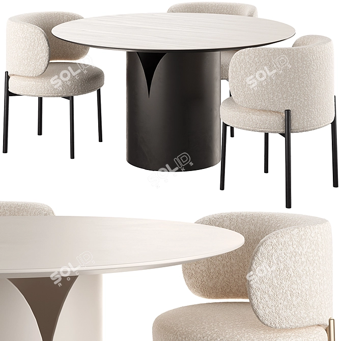  Modern Round Dining Set - VIDA Corona & Akiko 3D model image 2