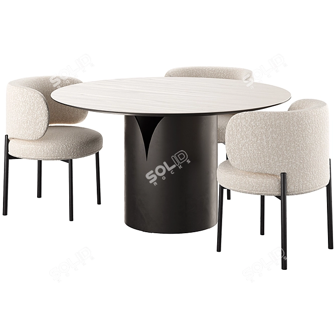  Modern Round Dining Set - VIDA Corona & Akiko 3D model image 3