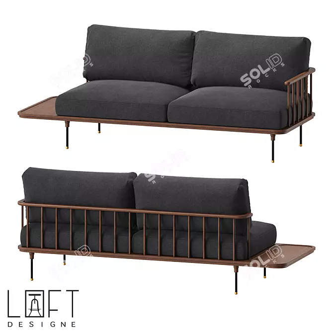 Modern Metal Wood Sofa 222cm 3D model image 1