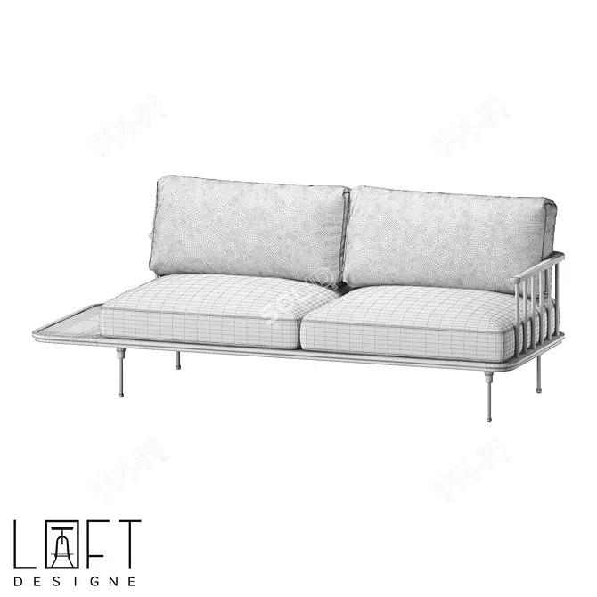 Modern Metal Wood Sofa 222cm 3D model image 2