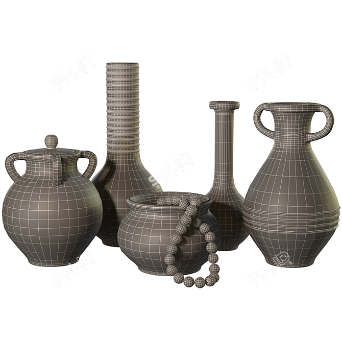 Handcrafted Clay Vases Set 3D model image 4