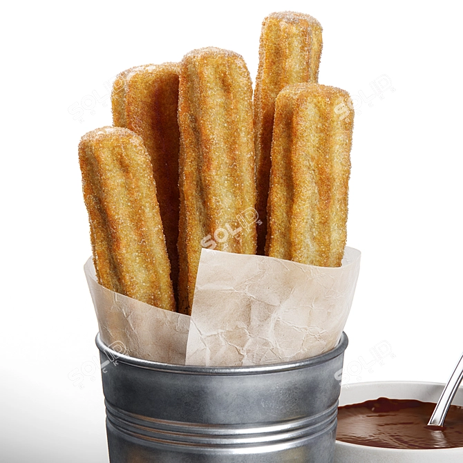 Sugar-dusted Churros in Bucket 3D model image 2