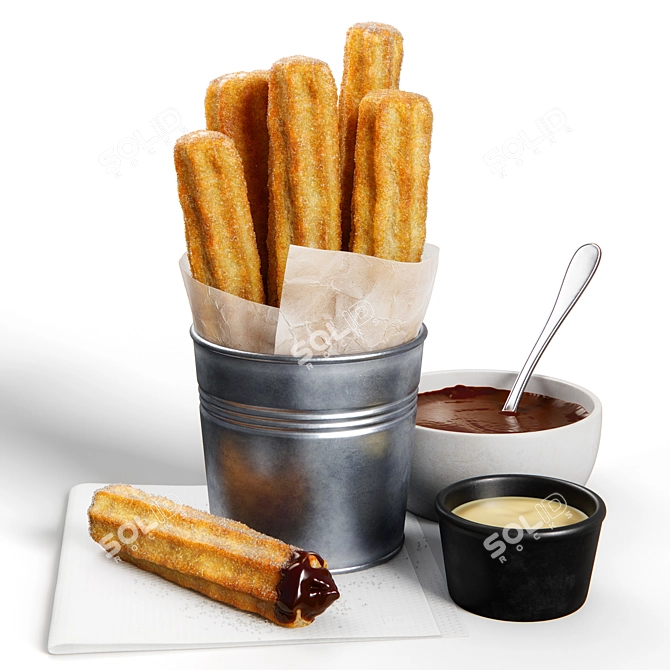 Sugar-dusted Churros in Bucket 3D model image 4