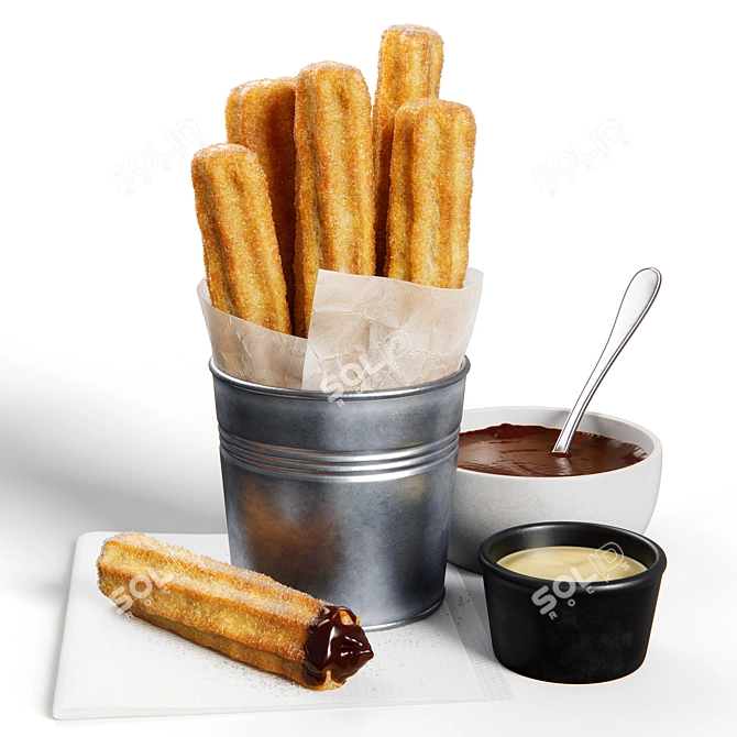 Sugar-dusted Churros in Bucket 3D model image 5