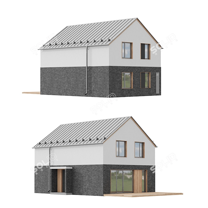 Modern Plastered Wood Brick House 3D model image 1