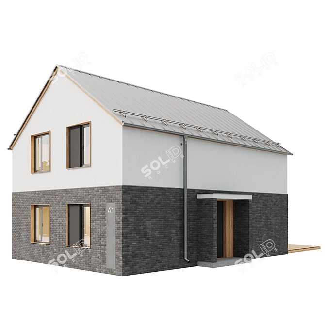 Modern Plastered Wood Brick House 3D model image 4