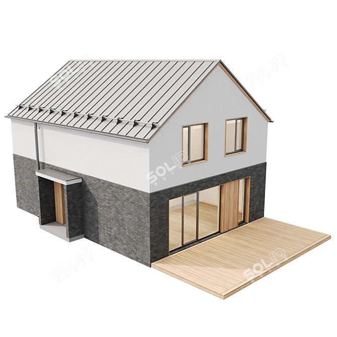 Modern Plastered Wood Brick House 3D model image 5