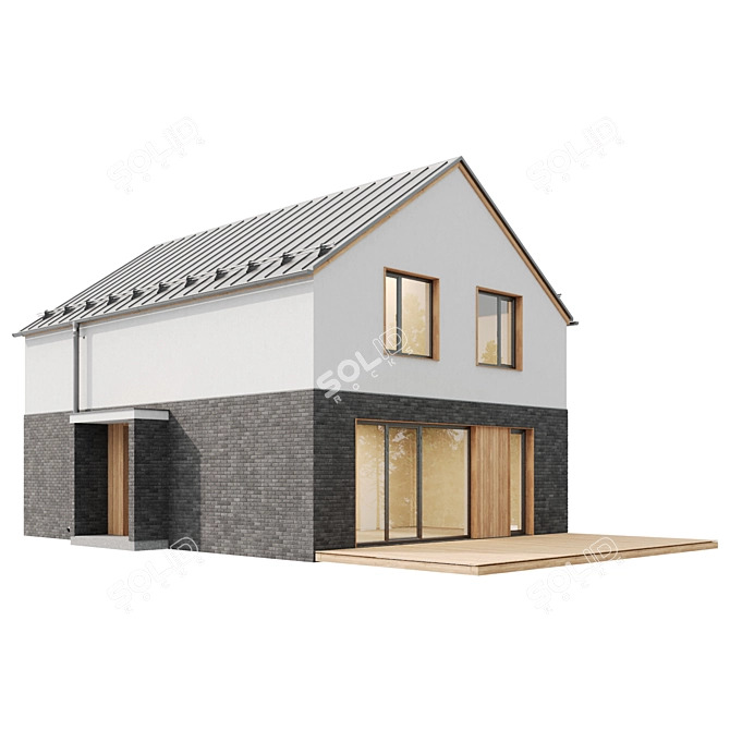 Modern Plastered Wood Brick House 3D model image 6