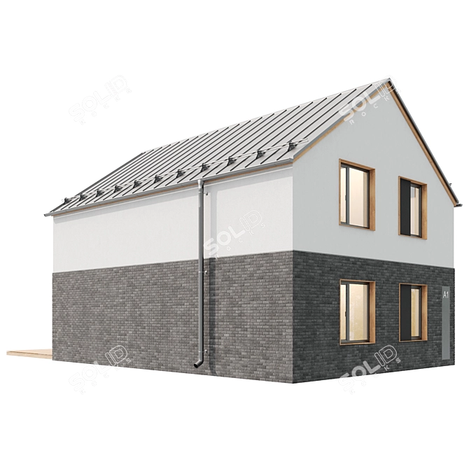 Modern Plastered Wood Brick House 3D model image 7