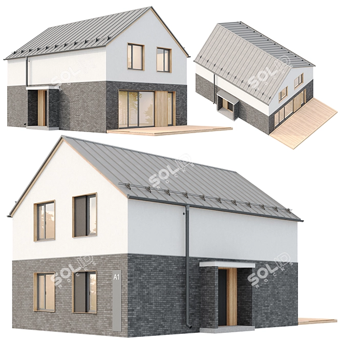 Modern Plastered Wood Brick House 3D model image 9