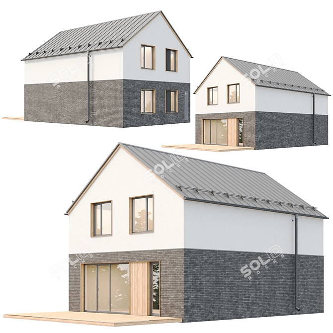 Modern Plastered Wood Brick House 3D model image 10