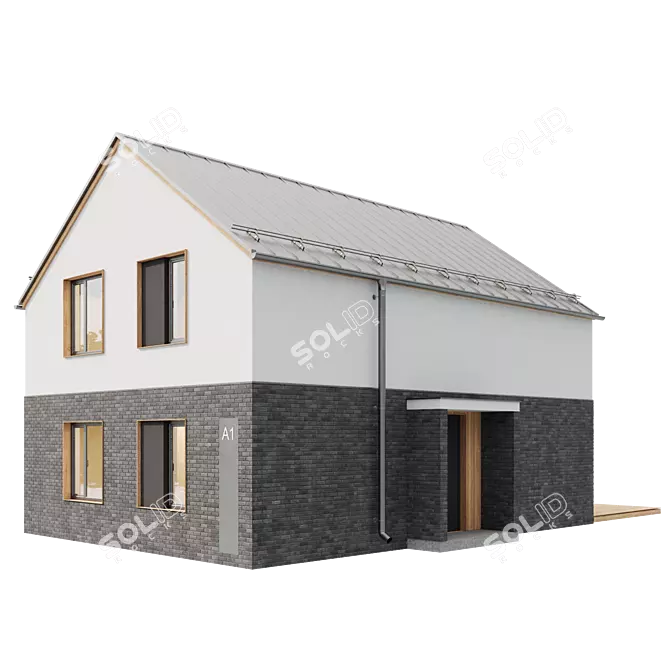 Modern Plastered Wood Brick House 3D model image 11