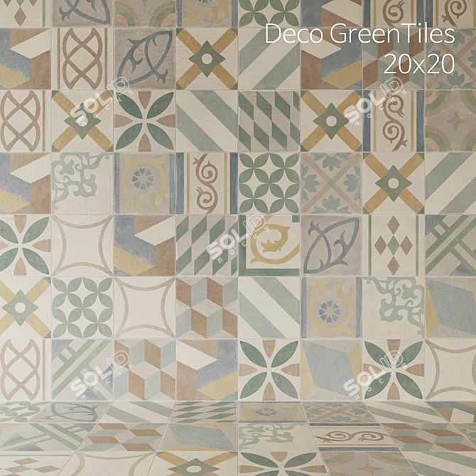 Retro Deco Porcelain Tiles Set 3D model image 2