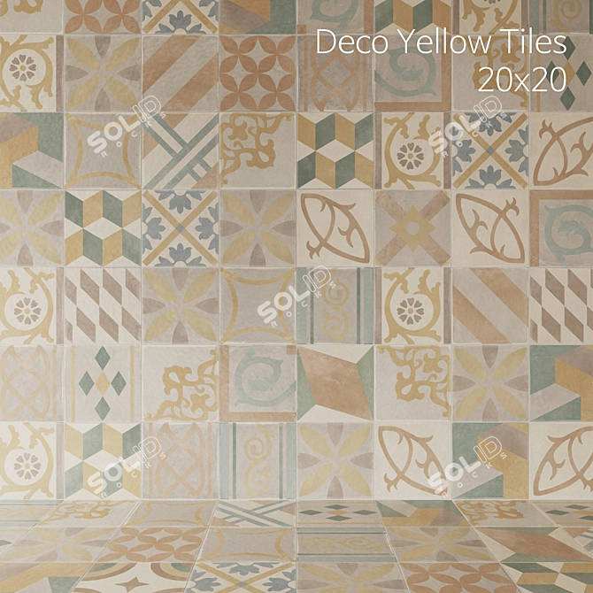 Retro Deco Porcelain Tiles Set 3D model image 4