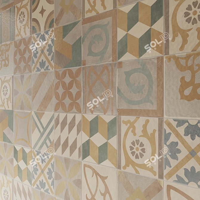 Retro Deco Porcelain Tiles Set 3D model image 5