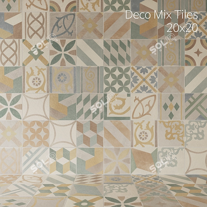 Retro Deco Porcelain Tiles Set 3D model image 6