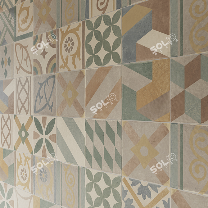 Retro Deco Porcelain Tiles Set 3D model image 7