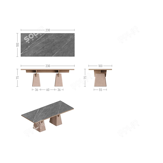 Klin 2 Dining Tables by Tok 3D model image 2