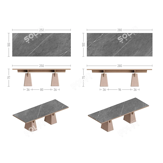 Klin 2 Dining Tables by Tok 3D model image 3