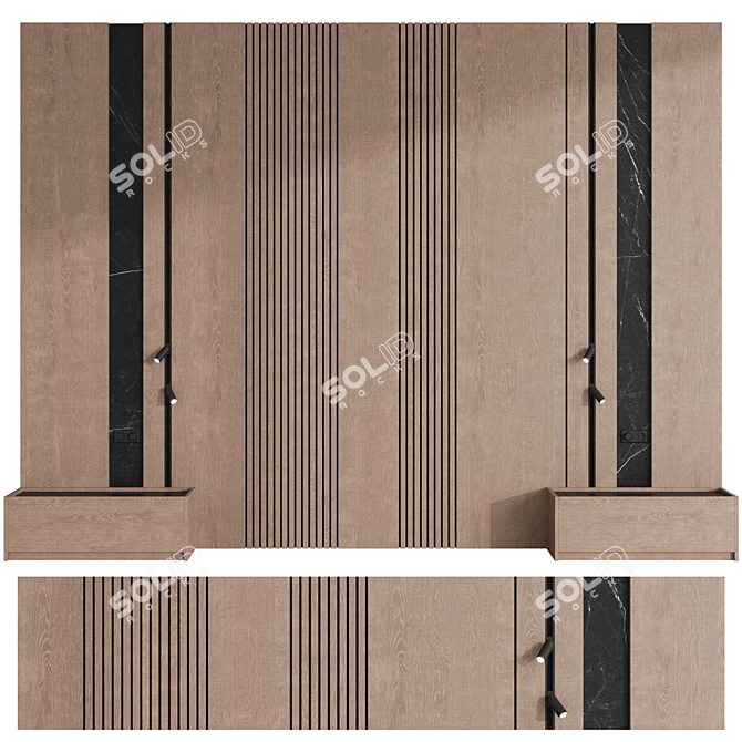 Modern Style Wooden Headboard Set 3D model image 1