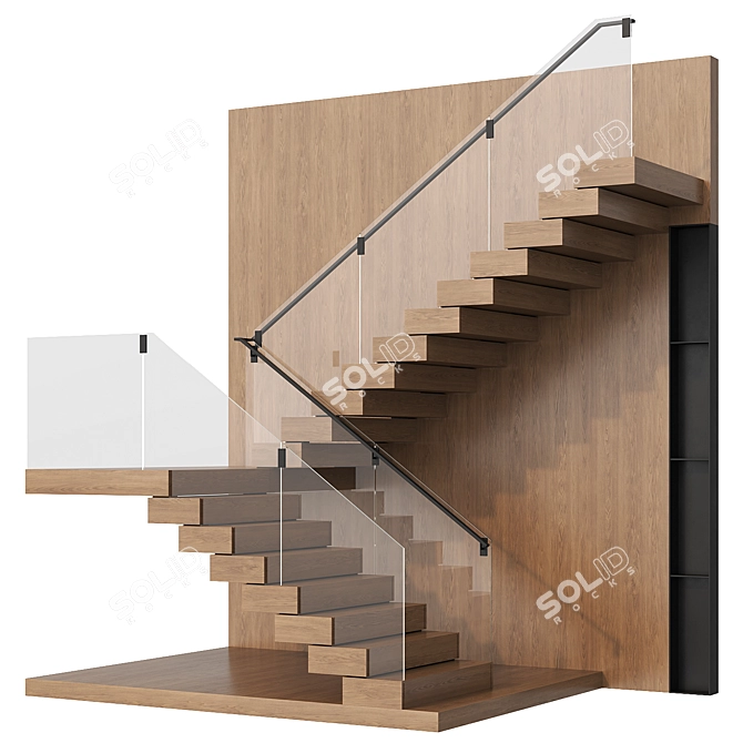 Contemporary Wood/Glass Stairs Design 3D model image 1