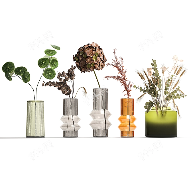 Modern Green Floral Vase Set 3D model image 1