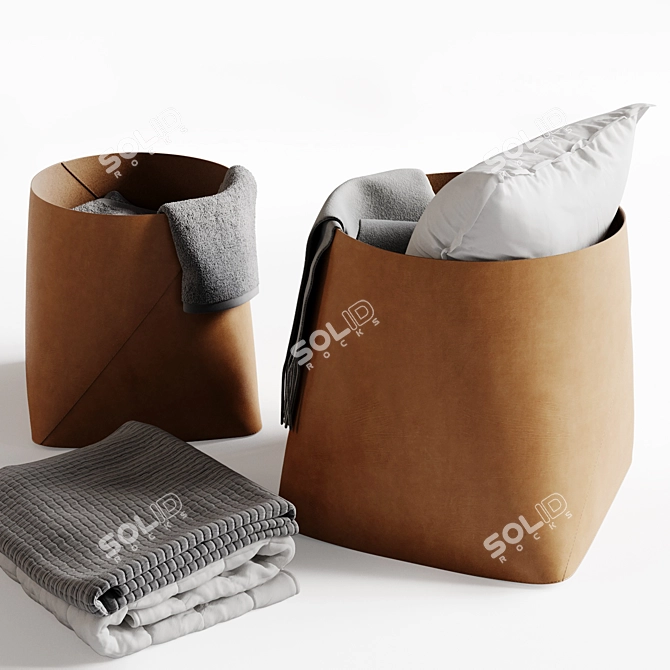 Elegant Leather Storage Baskets 3D model image 3