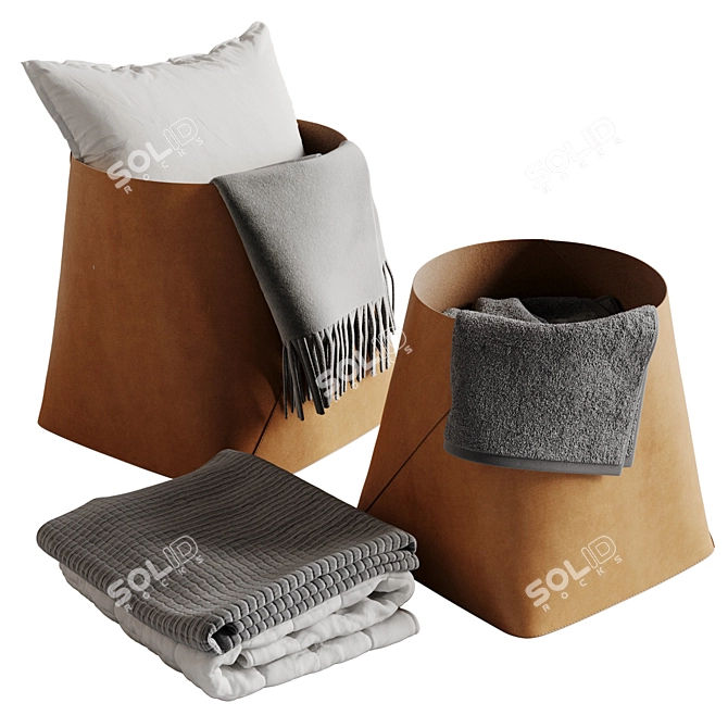 Elegant Leather Storage Baskets 3D model image 5