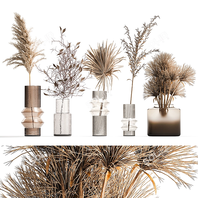 Modern Minimalist Dried Flower Bouquet 3D model image 5